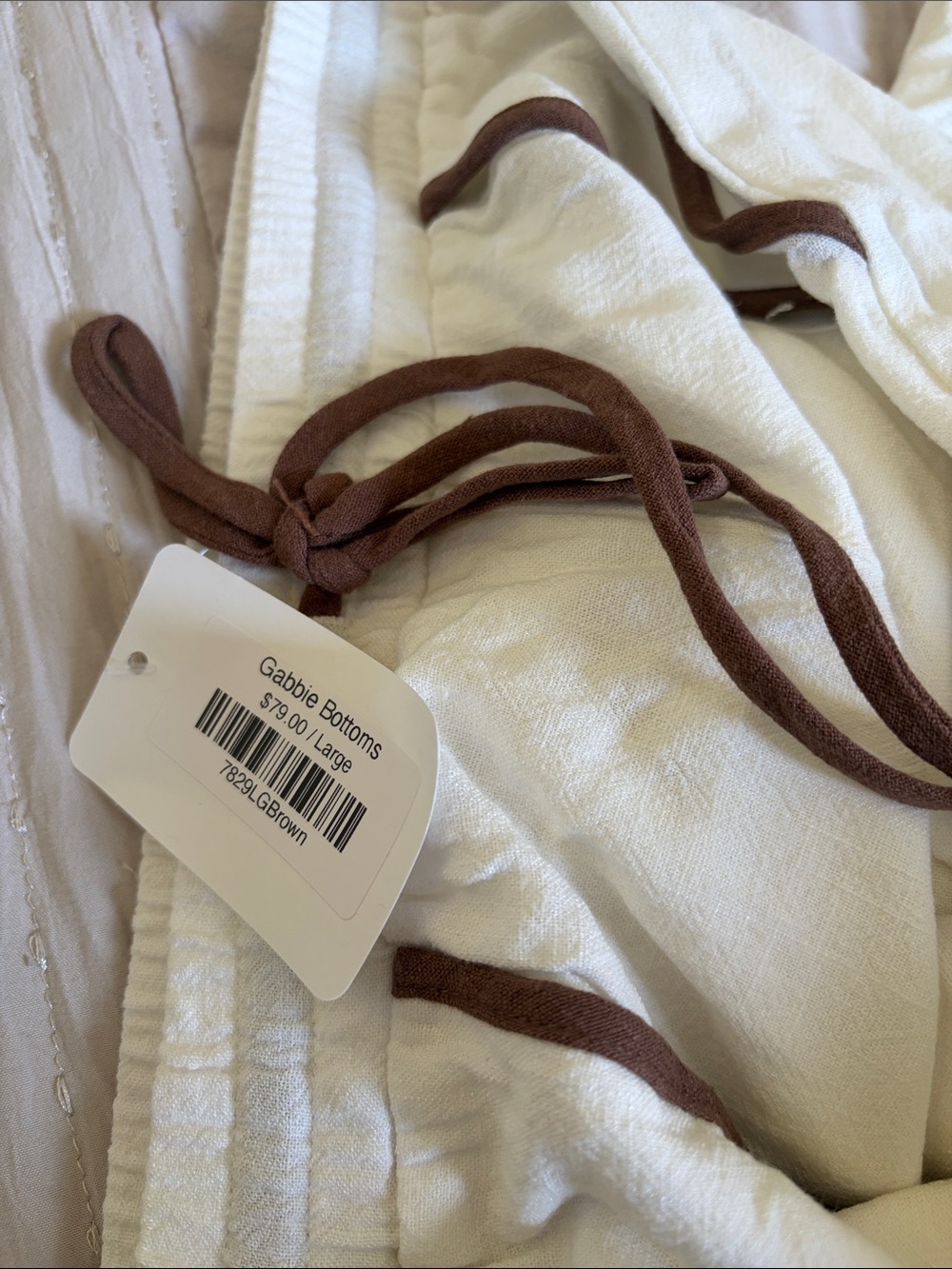 ILLA ILLA Cream Wide-Leg Linen Jumpsuit with Brown Trim - Picture 6 of 6